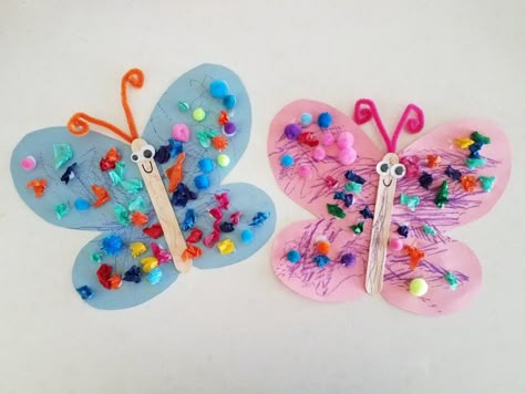 Easy butterfly craft for toddlers! Butterfly Craft For Toddlers, Mothers Day Crafts For Toddlers, Easy Butterfly Craft, Spring Crafts For Toddlers, Minibeasts Activities, Butterfly Crafts Preschool, Butterfly Art And Craft, Adorable Crafts, Spring Toddler Crafts