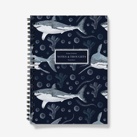 The perfect place to scribble down all your notes and thoughts, this great white shark pattern notebook is sure to be a massive hit with your organised (or not so organised) friends. Printed with my original hand-drawn pattern with a strong spiral coil. #sharks #greatwhite #notebook #linednotebook Shark Pattern, Shark Lover, Hand Drawn Pattern, A5 Notebook, White Sharks, Great White Shark, Whale Shark, Humpback Whale, Great White