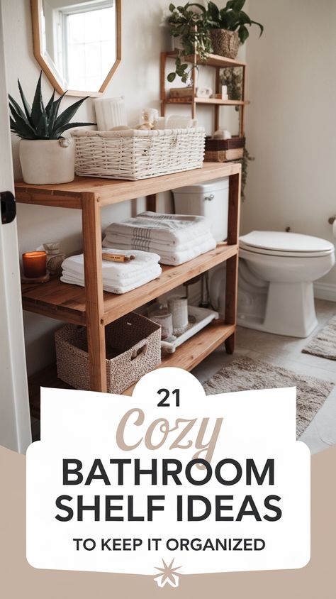 Enhance both the functionality and aesthetics of your bathroom with these 21 innovative shelf ideas designed to organize and beautify your space. Incorporating floating shelves can provide ample storage without occupying floor space, while ladder-style shelving units add a rustic charm and accommodate towels and toiletries efficiently. Utilizing corner shelves makes the most of unused areas, offering stylish solutions for displaying decorative items or essentials. For a sleek and modern look, consider glass shelves that not only provide storage but also reflect light, creating an illusion of a larger, brighter bathroom. Bathroom Shelf Ideas, Style Shelving, Cozy Bathroom, Bright Bathroom, Shelving Units, Bathroom Shelf, Bathroom Decor Ideas, Corner Shelves, Bathroom Shelves