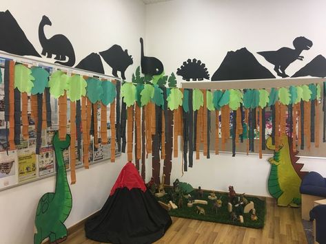 Diy Dinosaur Classroom Decor, Dinosaur Preschool Decorations, Classroom Dinosaur Theme, Dinosaur Classroom Ideas, Prehistoric Classroom Theme, Park Theme Classroom, Dino Classroom Decor, Dinosaur Themed Classroom Decorations, Dinasour Classroom Decoration