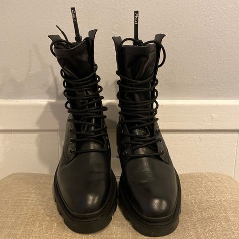 Ash Shoes, Women Lace, Lace Up Boots, Combat Boots, Block Heels, Black Color, Ash, Zip Ups, Lace Up