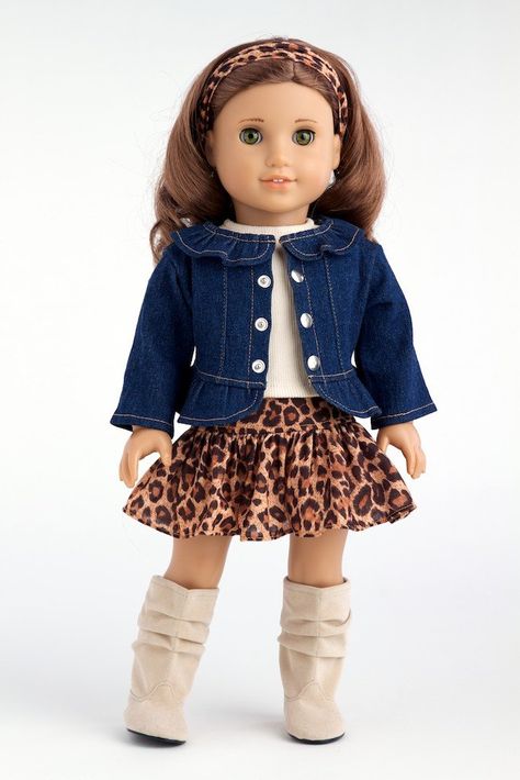 Adventure - 5 piece outfit - Jeans jacket, ivory tank top, skirt, scarf and boots - American Girl Doll Clothes American Girl Outfits, Куклы American Girl, Clothes Toys, Tank Top Skirt, American Girl Patterns, American Girl Doll Crafts, Mongolian Beef, American Girl Crafts, American Girl Doll Patterns