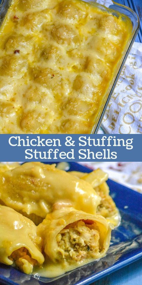 Stuffing Stuffed Shells, Shell Recipes, Boxed Stuffing, Chicken Stuffed Shells, Chicken And Stuffing, Pasta Shells, Stuffed Shells Recipe, Stuffing Mix, Stuffing Recipes