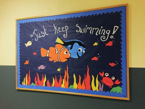 Just Keep Swimming Bulletin Board, Finding Nemo Classroom Ideas, Nemo Bulletin Board, Finding Nemo Bulletin Board, Nemo Bulletin Board Ideas, Finding Nemo Classroom Theme, Ocean Themed Bulletin Boards, Ocean Bulletin Board Ideas, Ocean Bulletin Board