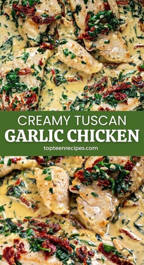 Creamy Tuscan Garlic Chicken - Top Recipes Sundried Tomato Chicken, Creamy Tuscan Garlic Chicken, Tuscan Garlic Chicken, Chicken Breast Recipes Baked, Creamy Garlic Chicken, Chicken Spinach, Sundried Tomato, Tuscan Chicken, Spinach Stuffed Mushrooms