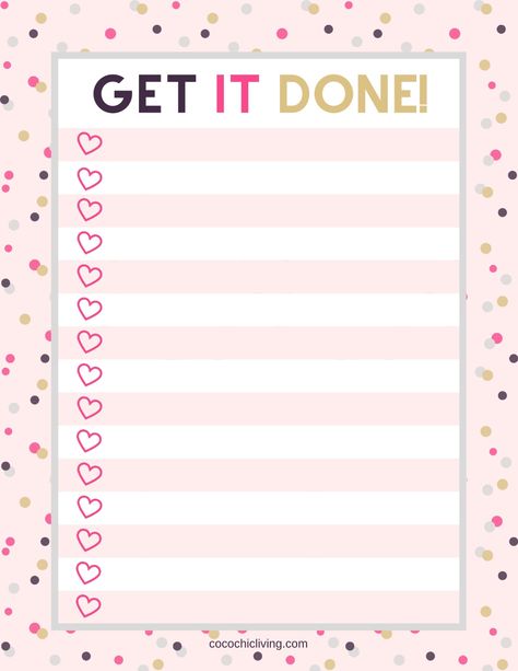 Looking for a pretty to do list printable that you can use over and over again. This 'Get It Done!' sheet is an instant download, no sign up required. Todo List Printable, Recipe Book Printables, Free To Do List, To Do List Template, Organization Planner, Bujo Layout, To Do List Printable, Note Pad Design, To Do Lists Printable