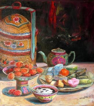 Peranakan Painting, Malaysia Painting, Peranakan Art, Malaysian Art, Peranakan Food, Art Curation, Chinese Illustration, Cooking Photography, Food Artwork