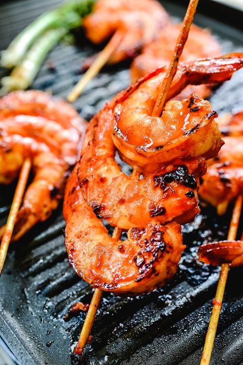 Spicy Grilled Shrimp Skewers (Gochujang Saewu Gui) Gochujang Recipe, Spicy Grilled Shrimp, Grilled Shrimp Skewers, Bbq Dishes, Gochujang Sauce, Bbq Shrimp, Grilled Shrimp Recipes, Shrimp Skewers, Easy Chinese Recipes