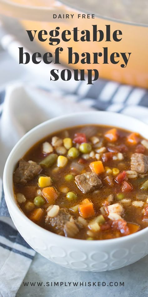 Vegetable Beef Barley Soup | vegetable soup, vegetable beef soup, healthy soup recipe, fall soup recipe | @simplywhisked Vegetable Beef Barley Soup, Simply Whisked, Healthy Soup Recipe, Vegetable Barley Soup, Soup Vegetable, Vegetable Soup Healthy, Beef Soup Recipes, Soup Healthy, Beef Barley