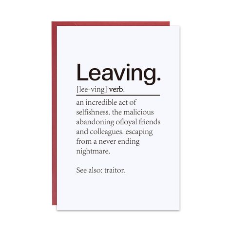 PRICES MAY VARY. 🎉 Celebratory Send-Off: Bid farewell with a hearty laugh using our 'Leaving Definition' card, the perfect way to lighten the mood on a coworker's or boss's departure. Tailored for those work besties and colleagues moving on to new adventures, it's a leaving card that turns goodbyes into good times! 🎈 Leaving Gifts For Women: "Leaving" isn't just about moving on, it's about stepping up and out into the world with style and sass. Our card captures this spirit with a cheeky defin Leaving Cards For Coworkers, Coworker Leaving Card, Cards For Coworkers, Card Farewell, Farewell Coworker, Co Worker Leaving, Coworker Leaving, Leaving Cards, Farewell Cards