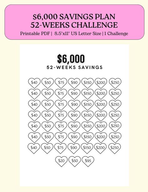 6,000 in 52 Weeks Savings Challenge: A simple & effective way to save $6,000 in 52 weeks with a printable planner + digital 30000 Savings Challenge, 6000 Savings Challenge, Money Education, Big Buck, Savings Challenge Printable, Money Saving Methods, Money Budget, Money Saving Techniques, Savings Challenges