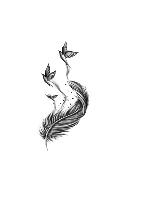 Bird With Feather Tattoo, Feather And Birds Tattoo Ideas, Feather Birds Tattoo Design, Small Feather Tattoos For Women, Meaning Of Feather Tattoo, Birds Of A Feather Tattoo, Feather Tattoo Ideas For Women, Feather Bird Tattoo, Tattoo Plume