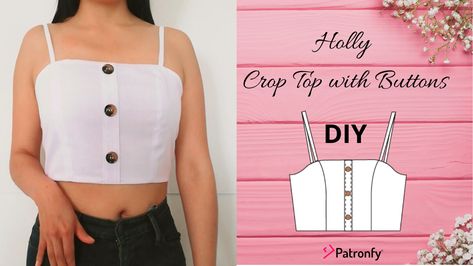 DIY Holly crop top | How To Make a Crop top with Sewing Pattern | Button Front Crop Top PDF Sewing pattern | Holly Crop top with buttons | Button Front Crop Top | Button Detail Crop Top, Crop top Sewing Pattern, Digital Sewing Pattern, Crop Top Pattern Crop Shirt Pattern, Sewing Pattern Crop Top, Make A Crop Top, Crop Top With Buttons, Crop Top Sewing, Corset Top Pattern, Free Crop Tops, Crop Top Sewing Pattern, Pattern Crop Top