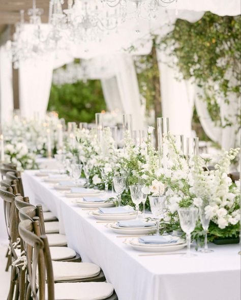 Formal Wedding Decor, Wedding Table Garland, Wedding Reception Themes, Long Table Wedding, White Weddings Reception, White Wedding Decorations, Wedding Design Inspiration, Long Tables, Wedding Reception Flowers