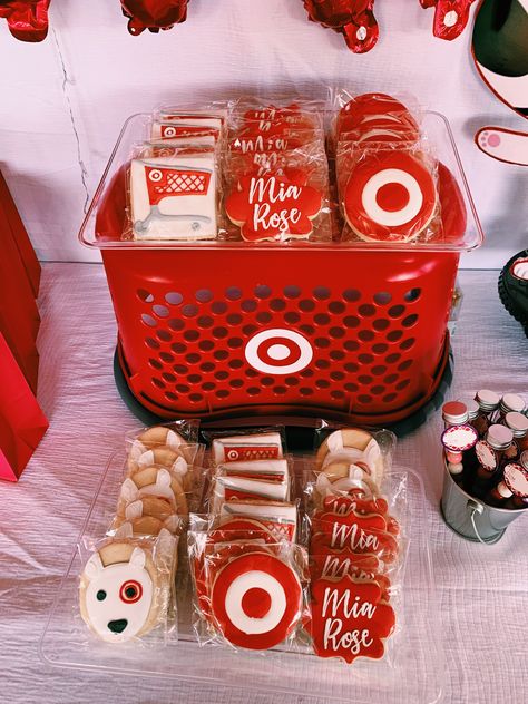 Custom Target themed cookies #target #targetparty #kidsbirthday #targetkid #targetstyle #targetbullseye #targettheme #targetdoesitagain Target Cake Ideas, Target Bday Party, Target Cookies Decorated, Target Cookies, Target Birthday, Target Party Theme, Target Themed Birthday Party For Kids, Target Party, Target Birthday Party