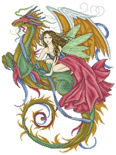 Fairy Enchantment Dragon Cross Stitch, Cross Stitch Fairy, Fantasy Cross Stitch, Cross Stitch Angels, Diy Cross, Dragon Pictures, Diy Cross Stitch, Crochet Cross, Fairy Angel