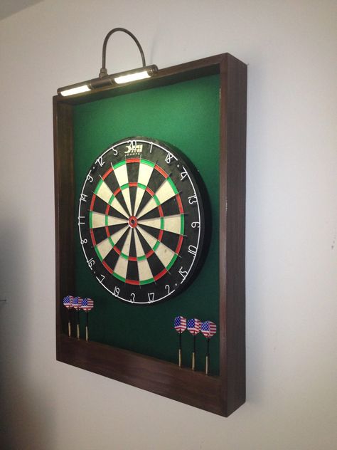 Custom Dart Board Cabinet - Ideas on Foter Game Room Ideas Man Caves, Dart Pin, Dartboard Surround, Custom Dart Board, Best Darts, Dart Board Cabinet, Dart Set, Black Chalkboard, Garage Makeover