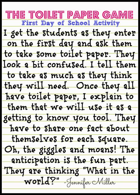 This is a great ice breaker activity that you can do with your mentee. Instead of toilet paper, you can use random objects within the classroom or site that you are mentoring. Toilet Paper Games, Get To Know You Activities, First Day Activities, First Day School, First Day Of School Activities, Ice Breaker Games, School Activity, Ice Breaker, Beginning Of The School Year