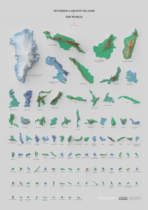 It’s Not Easy to Map the 100 Largest Islands in the World - Atlas Obscura Baffin Island, Amazing Maps, Empire Romain, Rpg Map, Ayat Alkitab, Illustrated Map, Big Island, Peta, Geology