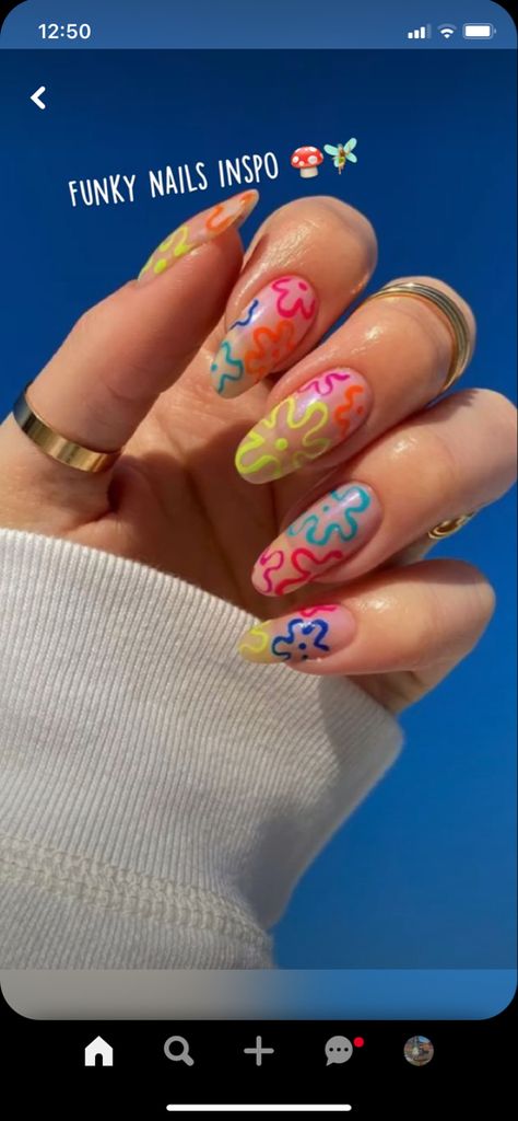 Spongebob Nails, Cruise Nails, Nails Flower, Pin Trest, Spongebob Birthday, Festival Nails, Funky Nails, Nails Inspo, Flower Nails