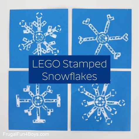 Lego Stamping Art, Lego Snowflake, Lego Stamping, Snowflake Crafts, Lego Print, Snowflakes Art, Lego Challenge, Snow Theme, Snowflake Craft