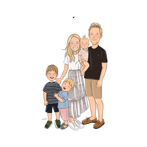 Illustrated family portrait (5 people), custom made bespoke drawing. The perfect gift for your loved one. Family Sketch Illustration, Family Photo Drawing, Illustrated Family Portrait, Family Portrait Drawing, Family Sketch, Colour Background, Family Drawing, Family Illustration, Draw On Photos