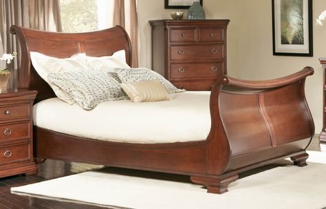 A Sleigh Bed Frame Brings Comfort And Elegance To The Bedroom Wooden Sleigh Bed, Cozy Bedroom Furniture, Wood Sleigh Bed, King Sleigh Bed, Sleigh Bed Frame, Queen Sleigh Bed, Wooden Bed Design, Sleigh Bed, King Size Bed Frame