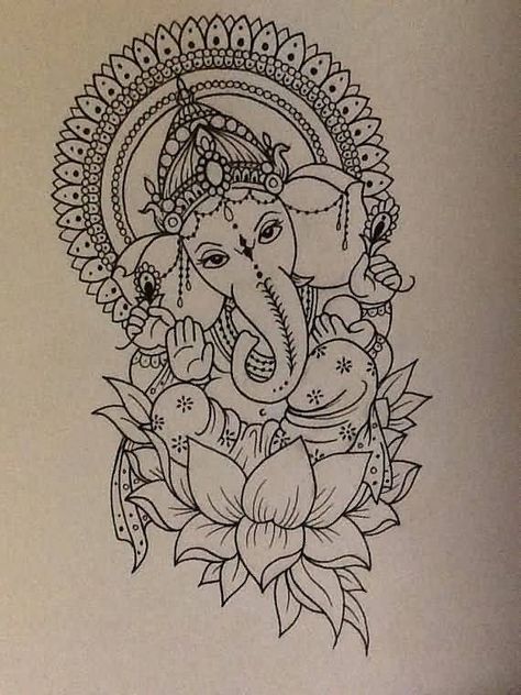 Buddha Elephant Tattoo, Arte Ganesha, Tattoo Elephant, Lotus Drawing, Ganesh Tattoo, Ganesha Drawing, Polynesian Tattoos, Ganesha Tattoo, Kunst Tattoos