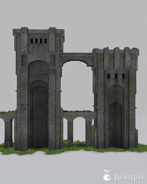 A Minecraft build of a weathered stone stronghold/keep. Castle Towers Minecraft, Minecraft Massive Builds, Minecraft Dwarven Forge, Overgrown Castle Minecraft, Minecraft Brutalist Architecture, Minecraft Stronghold Ideas, Castle Tower Minecraft, Gothic Architecture Minecraft, Minecraft Brutalist