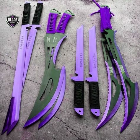 Purple Knife, Arte Heavy Metal, Knife Aesthetic, Tactical Swords, Types Of Swords, Pretty Knives, Tactical Gear Loadout, Fantasy Props, Terraria