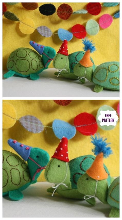 sewing toys easy Hand Sewn Felt Projects, Felt Turtle Pattern, Free Bunny Sewing Pattern, Easter Felt Crafts, Felt Patterns Free, Turtle Diy, Felt Turtle, Diy Sensory Toys, Fabric Art Diy