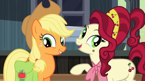 Applejack and Miss. Cherry Jubilee Cherry Jubilee, Mlp Icons, Cherries Jubilee, List Of Characters, Artist Names, Ponies, Print Pictures, My Little Pony, Cowboy Hats