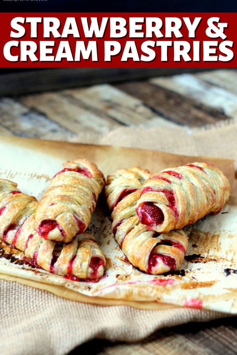 Cream Pastries, Strawberry Pastry, Strawberry And Cream, Puff Pastry Desserts, Puff Pastry Recipes, Pastry Desserts, Breakfast Options, Breakfast Foods, Pastry Recipes