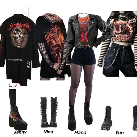 Band Member Outfits, Metal Goth Outfit, Heavy Metal Concert Outfit Ideas, Download Festival Outfit, Punk Outfits For Women, Metal Concert Outfit Ideas, Rock And Roll Outfits, Metal Outfits, Goth Punk Aesthetic