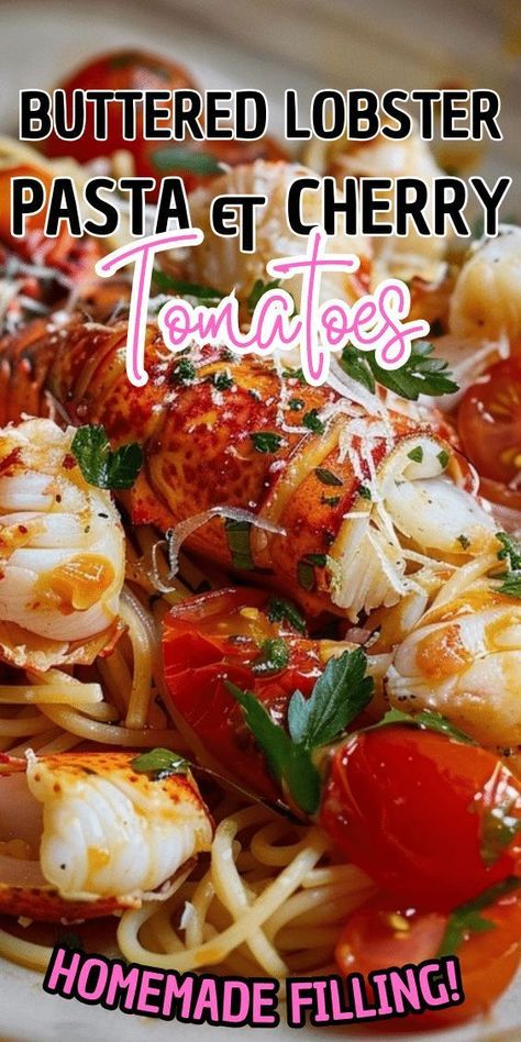 Indulge in a decadent meal with this simple and delicious buttered lobster pasta. This creamy and rich pasta is made with luxurious pieces of lobster tail that have been pan fried in lots of butter and tossed through jammy tomatoes.There is no better way to my heart than lobster. Especially buttered lobster. And if you’re anything like me, nothing says I love you more than a big bowl of buttered lobster pasta made with my favourite butter, Westgold. Lobster Pasta Recipe, Pasta With Cherry Tomatoes, Lobster Pasta, Cherry Tomato Pasta, Lobster Tail, Lobster Recipes, Fresh Cherries, Big Bowl, Stir Fries