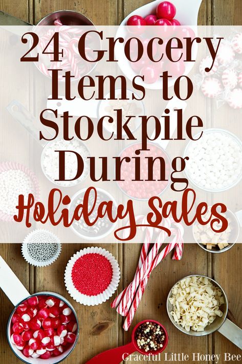 Find out what grocery items you should be stockpiling during holiday sales on gracefullittlehoneybee.com Broke Recipes, Stockpile Storage, Cooking Charts, Stock Pile, Life Plans, Money Sense, Bulk Buying, Holiday Storage, Budget Recipes