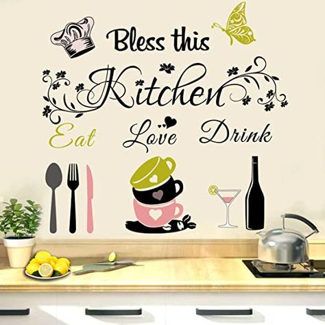 Kitchen Wall Decor Kitchen Wall Stickers Quotes Positive Word Decor Bless This Kitchen Wall Decal Vinyl Stickers, Decoration for Kitchen Dining Room, Baking Room Bar Restaurant Decoration Kitchen Wall Art Stickers, Baking Room, Kitchen Wall Quotes, Decoration For Kitchen, Stickers Quotes, Word Decor, Wall Stickers Quotes, Kitchen Wall Decals, Diy Wall Decals