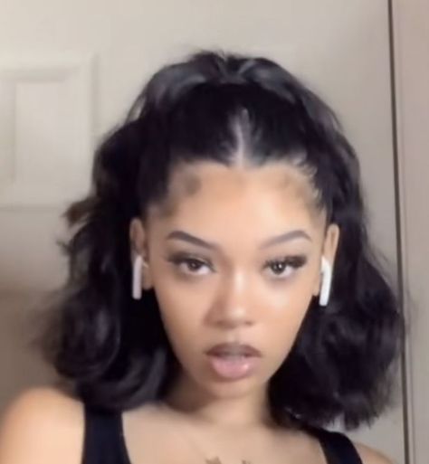 #hair #hairstylesforblackgirls Straight Shoulder Length Hair Black Women, Short Hairstyle Women Baddie, Gel Down Short Hair, Hair Styles Y2k Curly, Short Pressed Hairstyles For Black Women, Relaxed Curly Hair, Cute Baddie Hairstyles For School, Y2k Hair Styles For Short Hair, Short Curly Hair Inspo Hairstyles