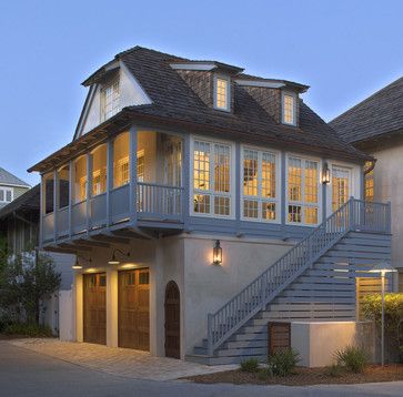 Carriage House - traditional - garage and shed - other metro - Eric Watson Architect, P.A. Porch Over Garage, Garage Stairs, Room Above Garage, Garage Apartment Plans, Garage Addition, Exterior Stairs, Garage Apartments, Two Story House, Front Doors With Windows