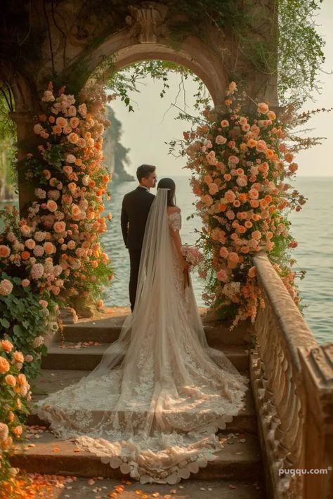 Beach Cliff Wedding, Beach Wedding Sunset, Wedding Dress Fairytale, Fairytale Wedding Dress, Cliff Wedding, Wedding Dress Romantic, Wedding Dresses Ideas, Romantic Wedding Dress, Beachside Wedding