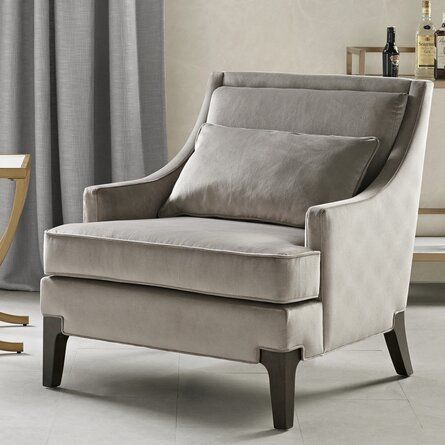 Martha Stewart Anna Martha Stewart Anna Velvet Armchair with Lumbar Pillow | Wayfair Velvet Lounge Chair, Velvet Lounge, Accent Arm Chairs, Velvet Armchair, Urban Living, Upholstered Arm Chair, Grey Velvet, Toss Pillows, Wingback Chair