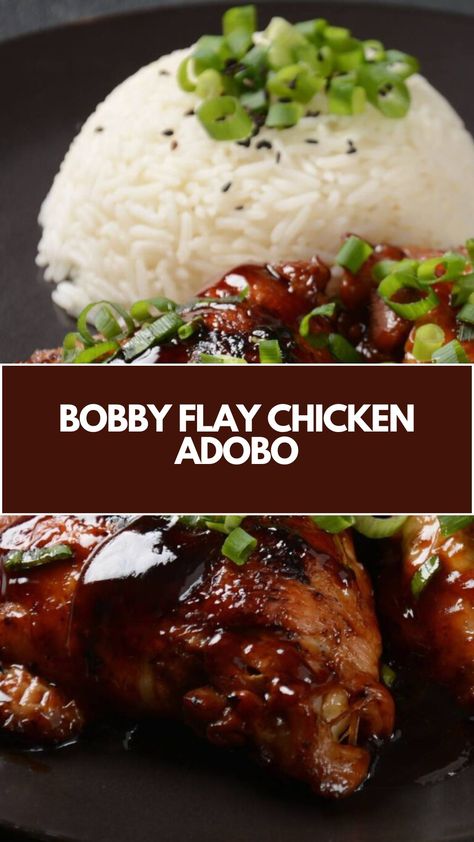 Bobby Flay’s Chicken Adobo is made with chicken, onion, garlic, soy sauce, white vinegar, garlic powder, black pepper, and a bay leaf. This delicious Chicken Adobo recipe creates a hearty dinner that takes about 50 minutes to prepare and can serve up to 4 people. Bobby Flay Chicken Recipes, Adobo Chicken Mexican, Recipes With Adobo Sauce, Chicken Adobo Recipe Easy, Black People Food, Chicken Adobo Filipino, Mexican Chile, Chicken Adobo Recipe, Dinner Menu Planning