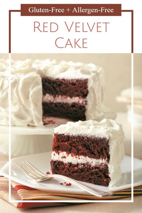 Gluten-Free Vegan Red Velvet Cake Recipe (Top Allergen-Free!) Allergen Free Cake, Gluten Free Red Velvet Cake, Vegan Red Velvet Cake, Vegan Red Velvet, Coffee Buttercream, Red Velvet Cake Recipe, Velvet Cake Recipes, Dairy Free Cream, Vegan Bakery