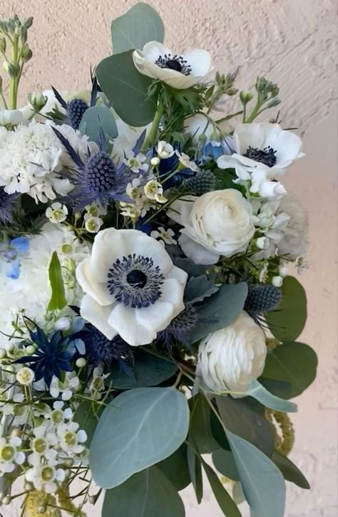 Sage Bouquet, Blue Flowers Bouquet, Blue Wedding Bouquet, Blue Wedding Flowers, Dusty Blue Weddings, Wedding Mood, Cloud 9, Flower Bouquet Wedding, Wedding Color Schemes