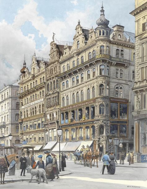 Richard Pokorny (1897-1997) - Graben in Vienna Architecture Blueprints, German Architecture, Perspective Drawing Architecture, Architecture Collection, Russian Architecture, Neoclassical Architecture, Vintage Architecture, European Architecture, Historical Design