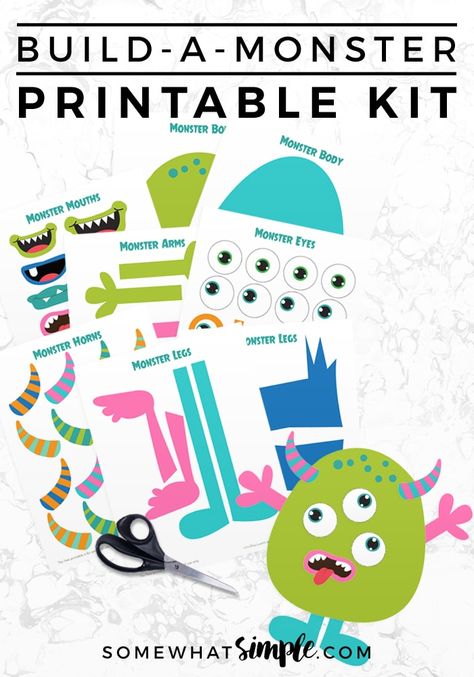 Build A Monster Printable Kit    Looking for something to keep little hands busy? Try this adorable Build A Monster Printable Kit! All you need are office supplies and some imagination! via @somewhatsimple Build A Monster, Monster Printable, Monster Faces, Kinder Worksheets, Vip Kid, Monster Craft, Free Printable Crafts, Monster Crafts, Monster Eyes