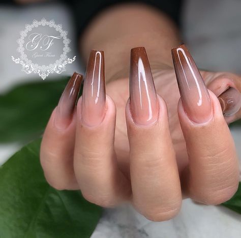 Brown Acrylic Nails, Nails Stiletto, Ombre Acrylic Nails, Long Acrylic Nails Coffin, Coffin Nails Long, Nails Gel, Acrylic Nail Art, Brown Nails, Coffin Nails Designs