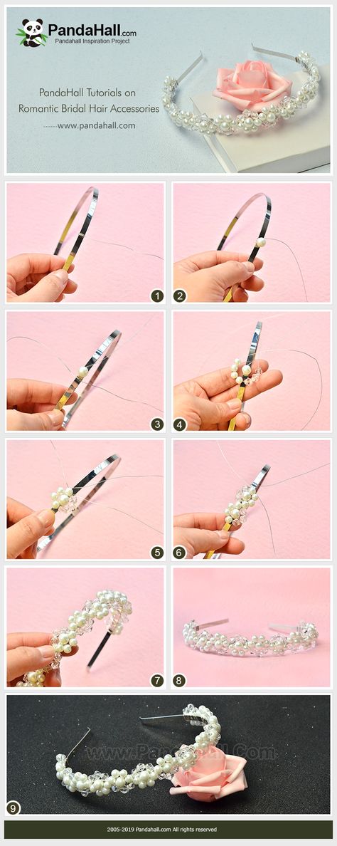 Headband Tutorial Diy, Diy Bridal Hair Accessories, Diy Beaded Hair Accessories, Beebeecraft Tutorials, Romantic Bridal Hair, Hair Accessories Tutorial, Hair Bands Diy, Jewels Diy, Bead Hair Accessories