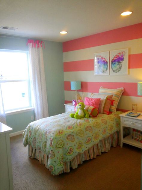 Pink And Blue Girls Room Accent Walls, Pink And Mint Girls Room, Pink And Aqua Girls Room, Mint Girls Room, Pink Purple Teal Bedroom Kids Rooms, White Pink Anf Turquoise Bedding, Turquoiuse White And Pink Nursery, Blue Girls Rooms, Blue And Pink Bedroom