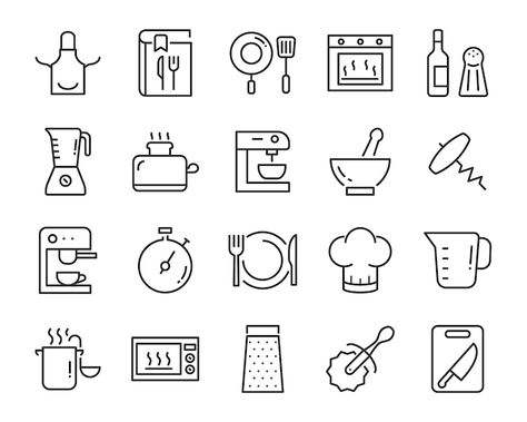 Set of kitchen tools icons | Premium Vector #Freepik #vector #oven-icon #kitchen-mixer #kitchenware #pan-icon Vector Kitchen, Cooking Icon, Yogurt Drink, Kitchen Icon, Recipe App, Peanut Butter Banana Smoothie, Banana Peanut Butter, Recipe Icon, Design Apps